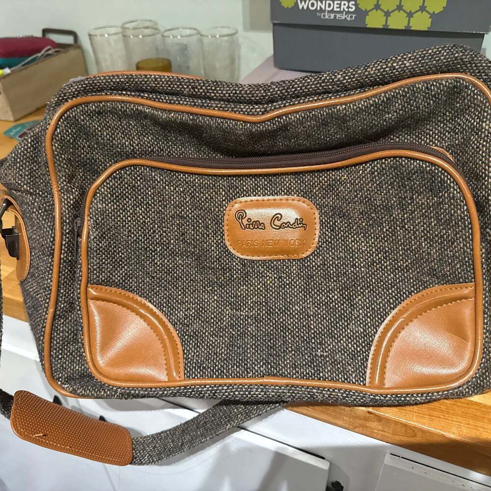 Vintage Pierre Cardin Tweed Messenger Bag, Brown Wool Blend Crossbody
